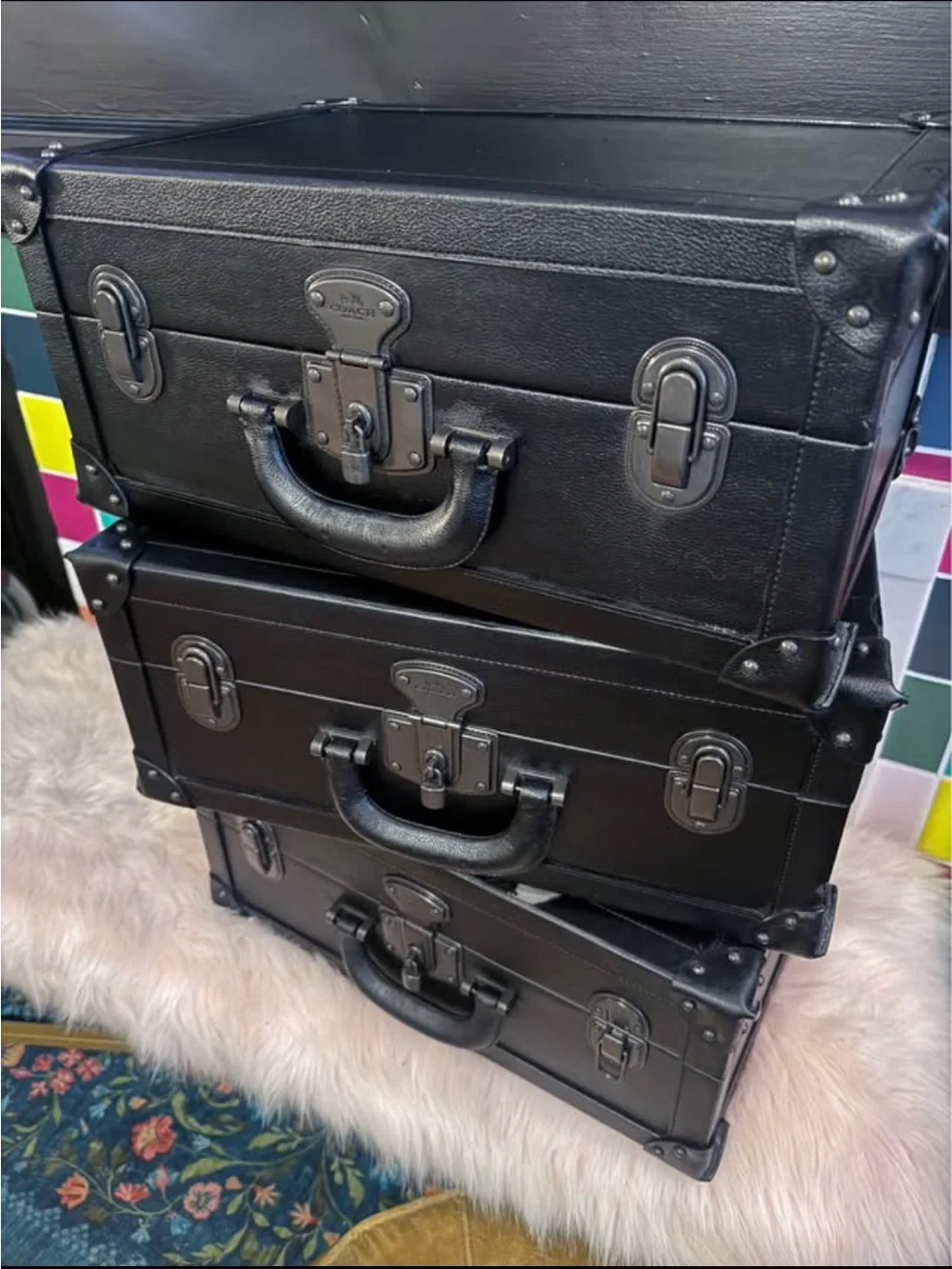 Coach Black Stackable Trunk Set of 3 RARE PROPS -